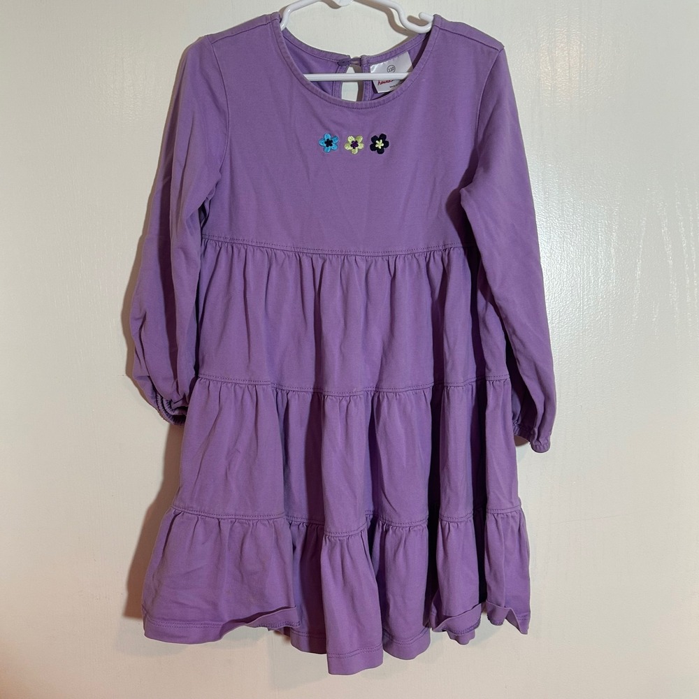 Hanna Andersson‎ Girls Purple Tiered Dress Size 110 Long Sleeve Flowers